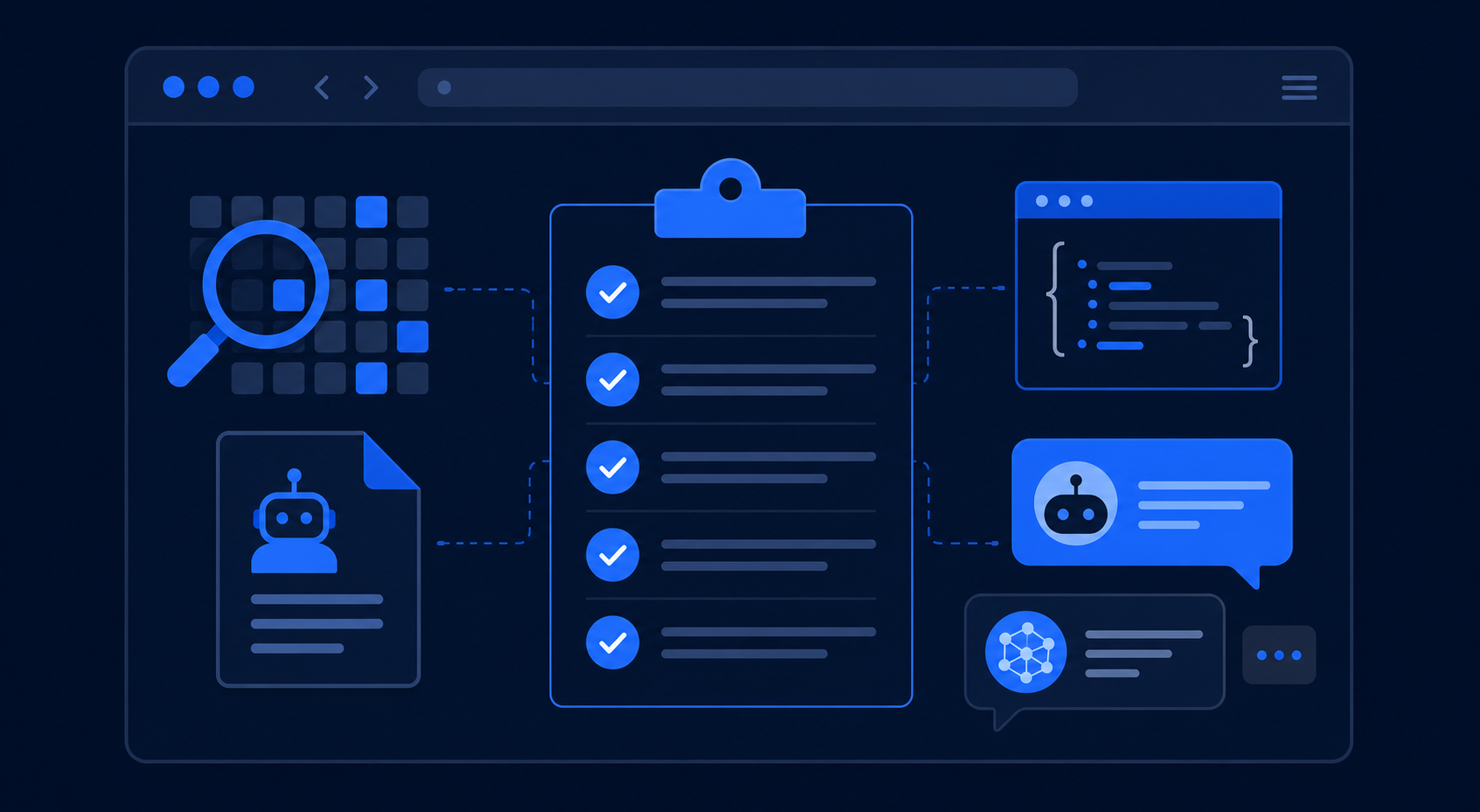 A diagnostic checklist for checking a website's AI visibility, covering indexing, robots.txt, schema, and AI citation checks