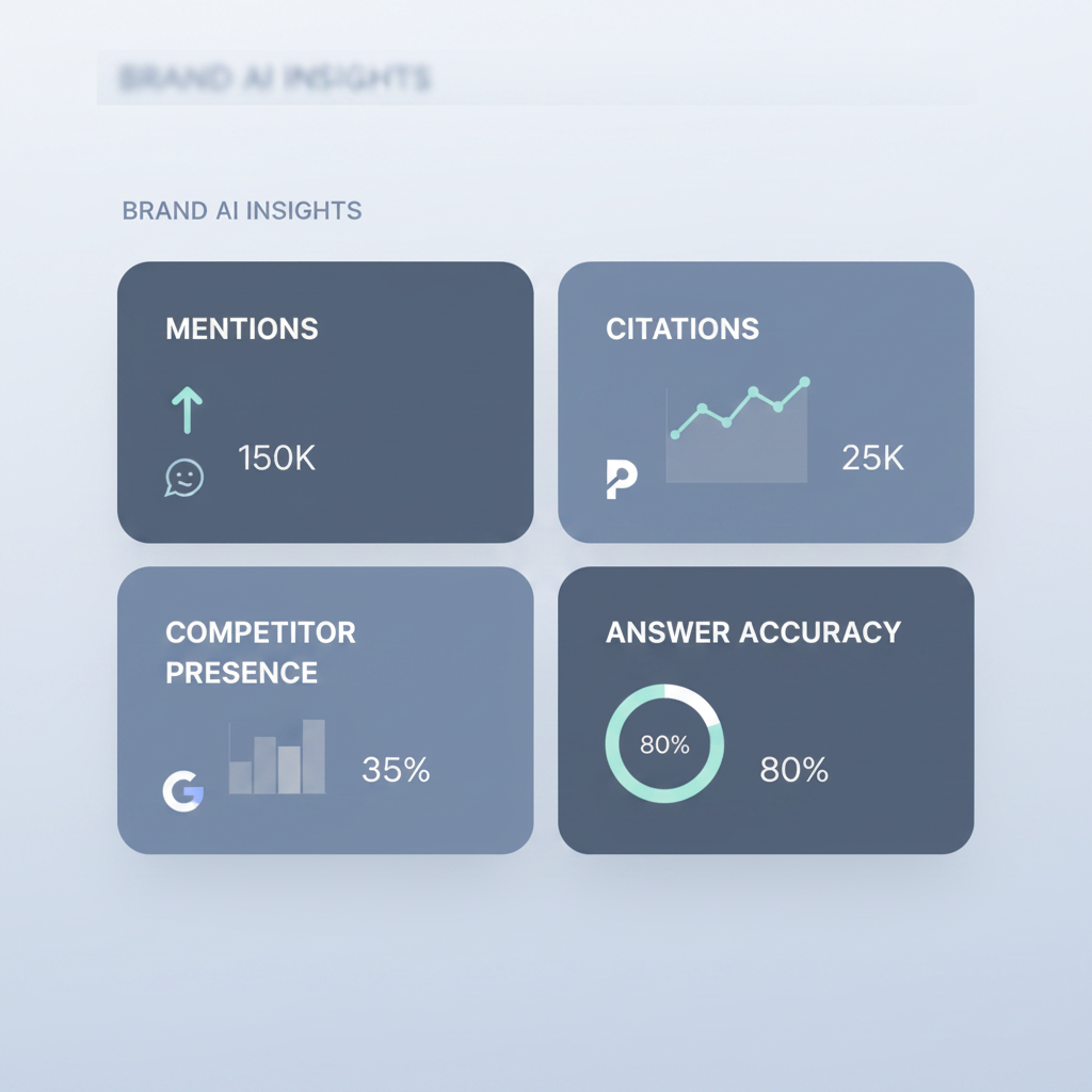 AI search visibility tracking dashboard showing four brand measurement metrics