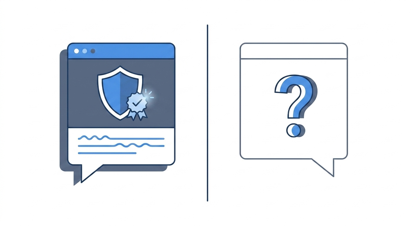 Split screen showing a competitor brand cited in an AI answer while another brand is absent