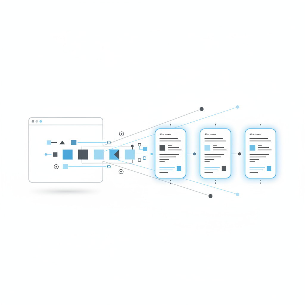 Diagram showing web content being cited inside ChatGPT, Perplexity, and Google AI Overviews